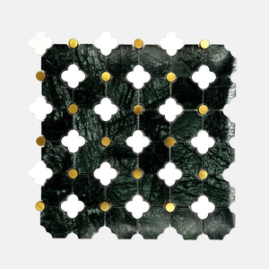 Flower Marble Mosaic Green Carrara White Steel LG04 Polished