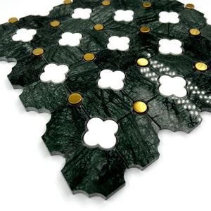 Flower Marble Mosaic Green Carrara White Steel LG04 Polished