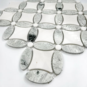 Round Marble Mosaic White Green LG05 Polished