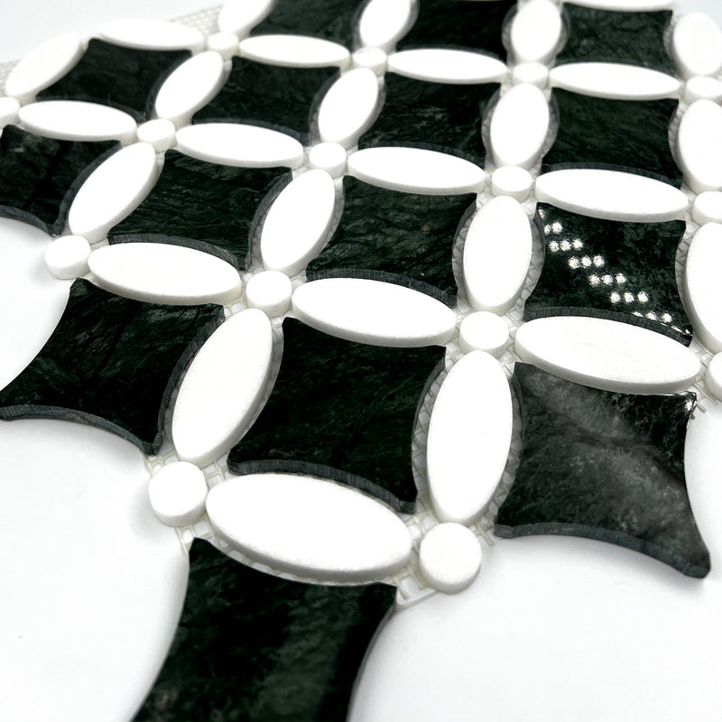 Round Marble Mosaic White Green LG06 Polished