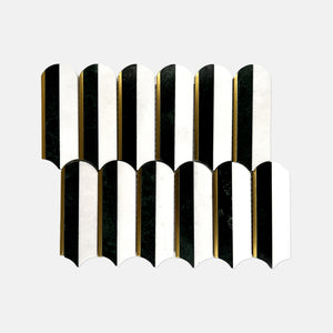 Feather Marble Mosaic Black White Steel LG16 Polished