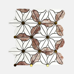 Flower Marble Mosaic White Red LG22 Polished
