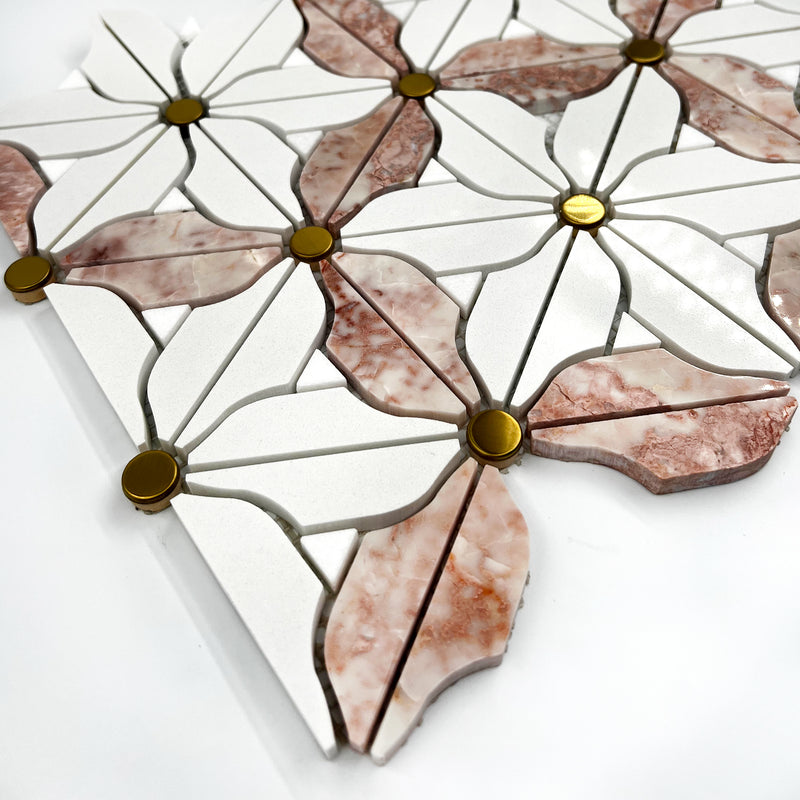 Flower Marble Mosaic White Red LG22 Polished