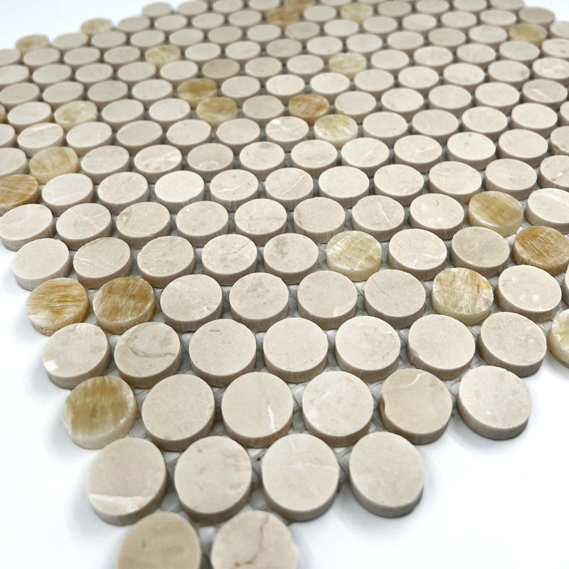 PennyRound Marble Mosaic Honey Onyx Sivec LV04 Polished