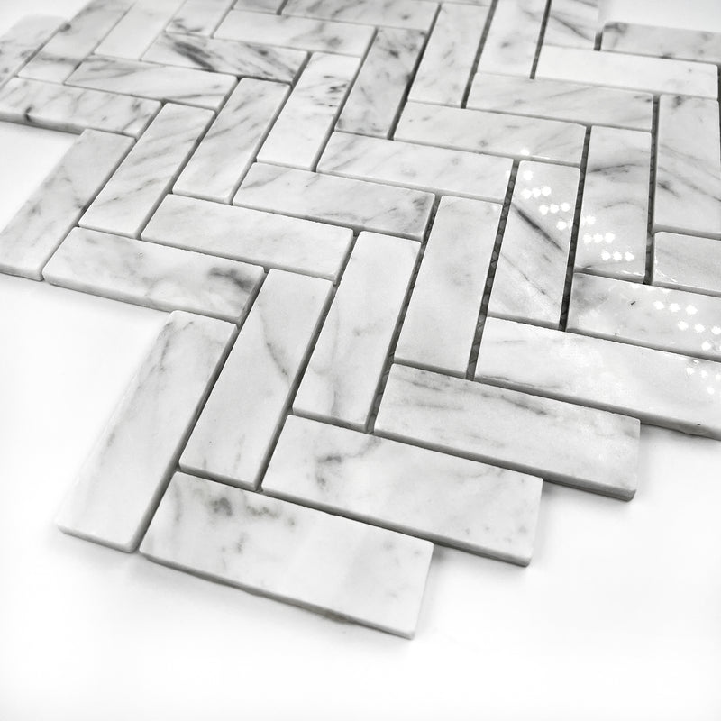 Herringbone Marble Mosaic Carrara White LW01 Polished