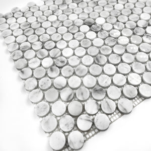 PennyRound Marble Mosaic Carrara White LW05 Polished