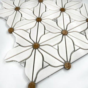 Flower Marble Mosaic White Steel LW29 Polished