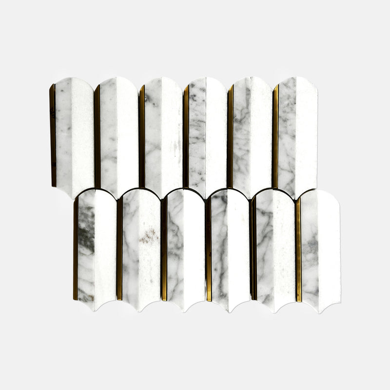 Feather Marble Mosaic White Steel LW43 Polished